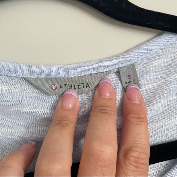 Athleta Blue & White Newport Striped Top 100% Linen Long-Sleeve Women’s Medium - Picture 7 of 8